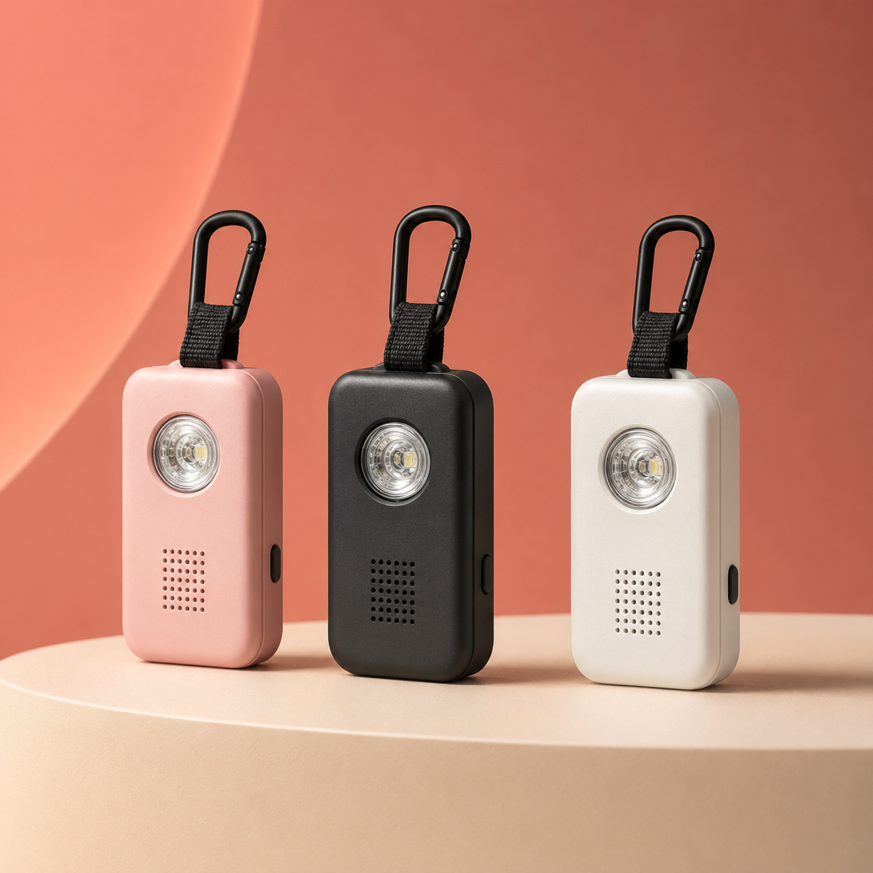 Aveya personal alarms in three colors